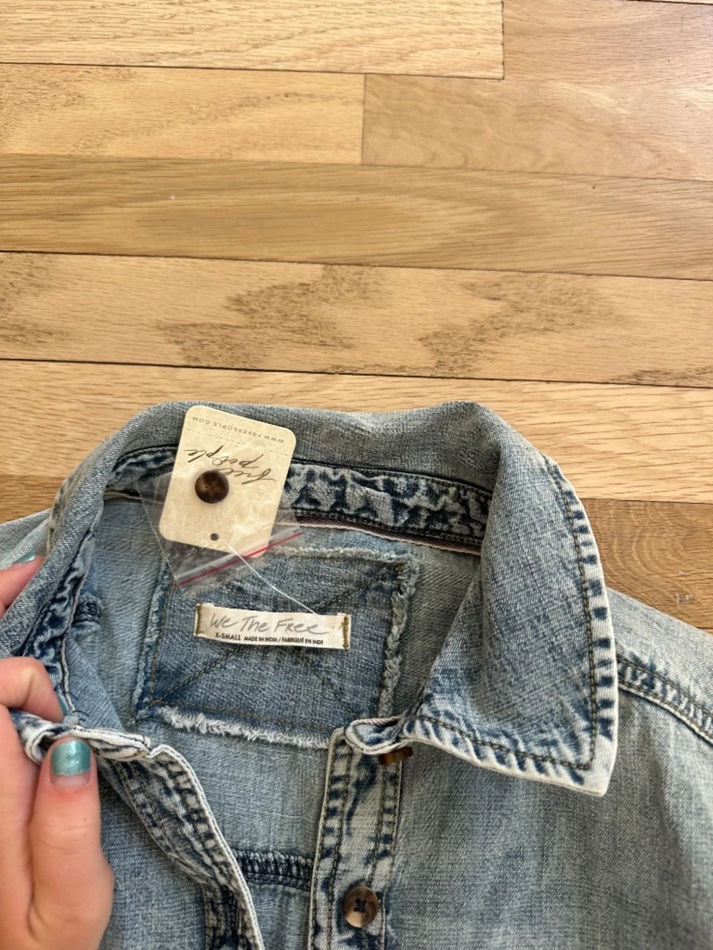 Free people denim button up shirt